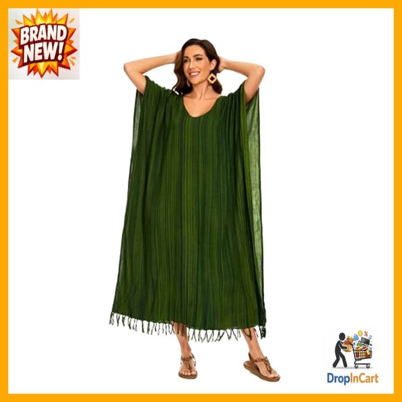 Stripe Caftan Maxi Dress Loungewear Kimono Style Plus Size Elegant Boho - Picture 4 of 7